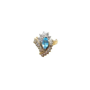 925 Sterling Silver Vermeil Marquise Blue Topaz Crystal Cocktail Ring Size 7